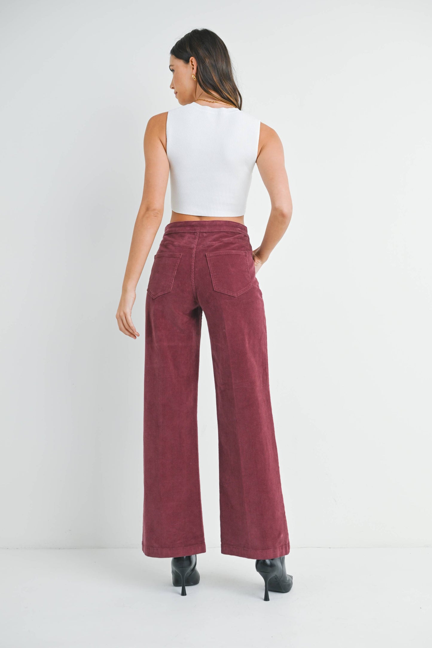 Corduroy Wide Leg Mini Patch Pocket Burgundy