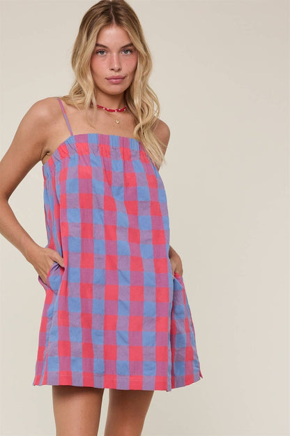 Dresses / Checkered Mini / Blue / Cherry
