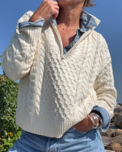 Sweaters / 1/2 Zip Cable Sweater / Ivory: