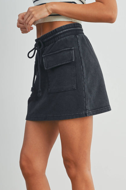 Washed French Terry Front Pocket Skirt / Black