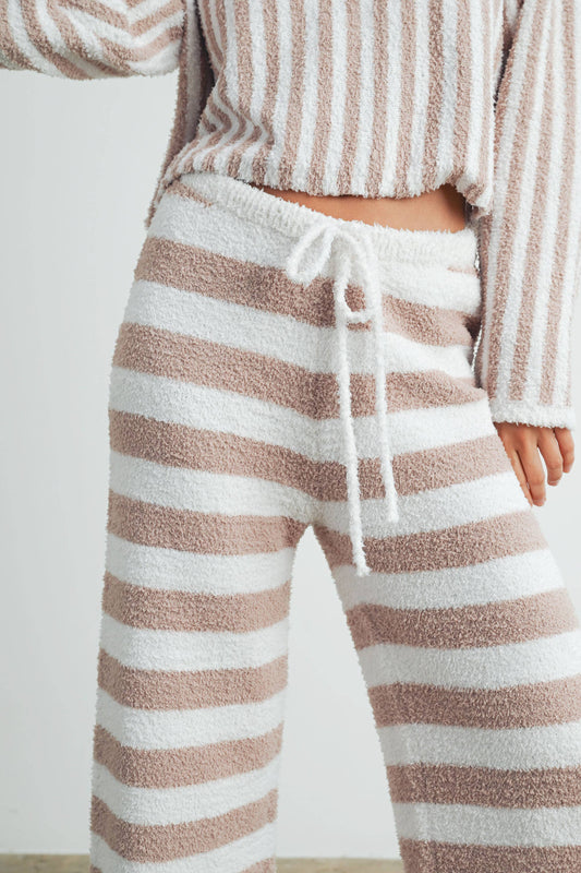 Striped Drawstring Pants / Ivory / Taupe