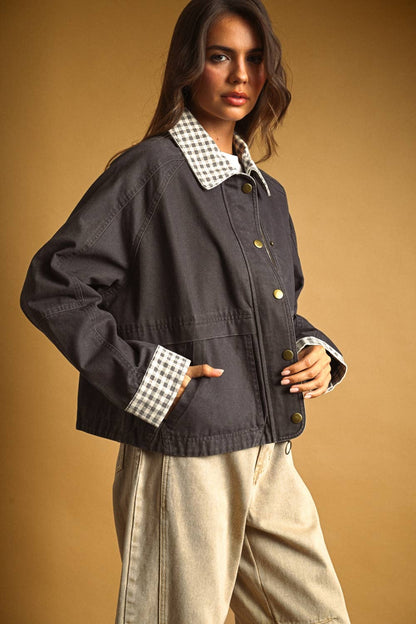 Jackets / Gingham Collar Twill / Charcoal