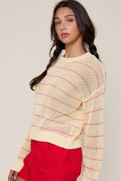 Sweaters / Open Knit Stripe / Butter / Pink