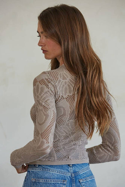 The Seamless Jacquard Knit Mock NeckTop Long Sleeve / Ash Mauve