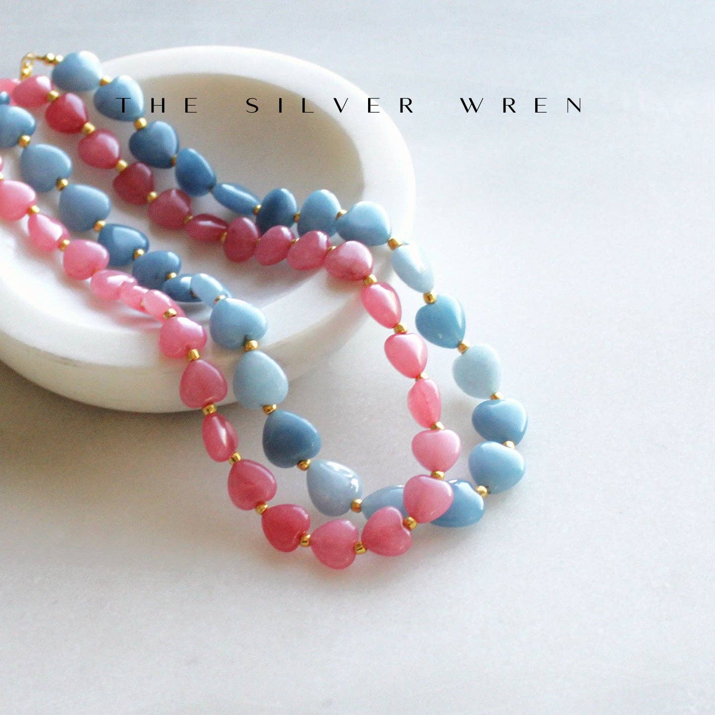 Necklace / Lottie Beaded Heart / Pink Jade
