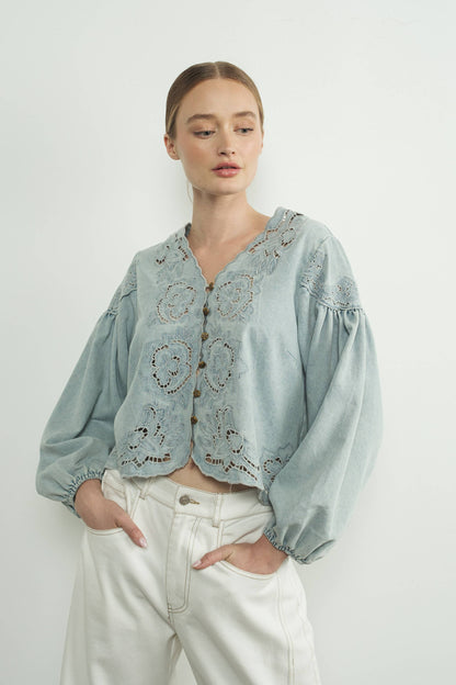 Embroidered Denim Blouse