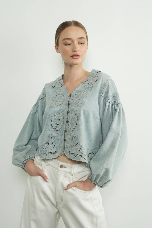 Embroidered Denim Blouse