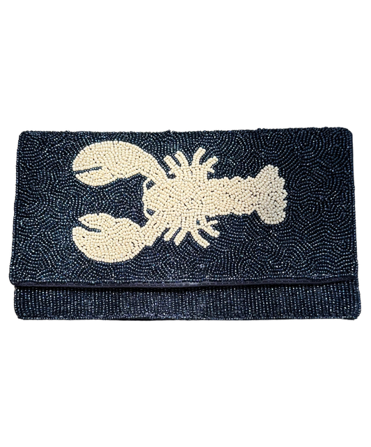 Beaded Harper Navy And White Lobster Clutch