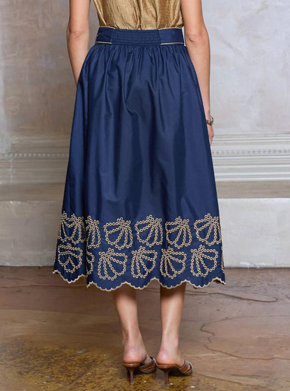 Skirt /  Bow Front Embroidery A-line Midi