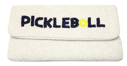 Beaded Pickleball Beaded Clutch / Navy - White