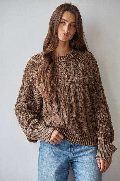 Sweaters / Cotton Cable Crew / Washed Brown