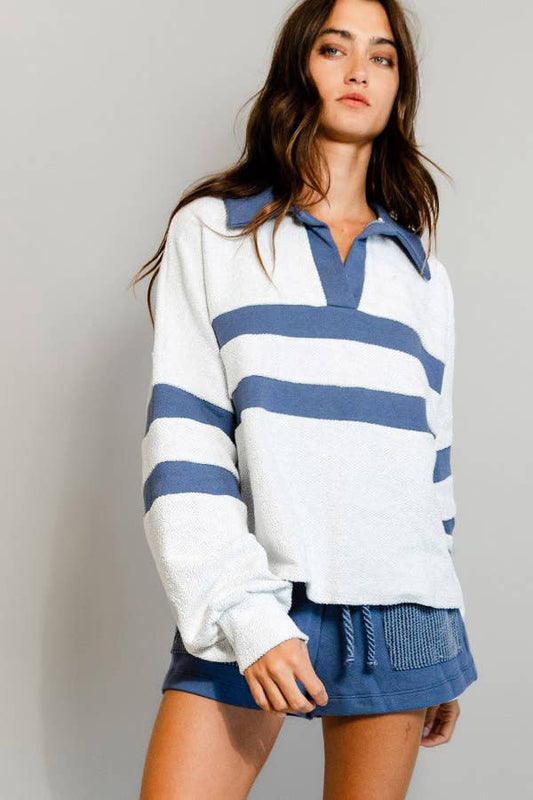 French Terry Collared  Contrast Top