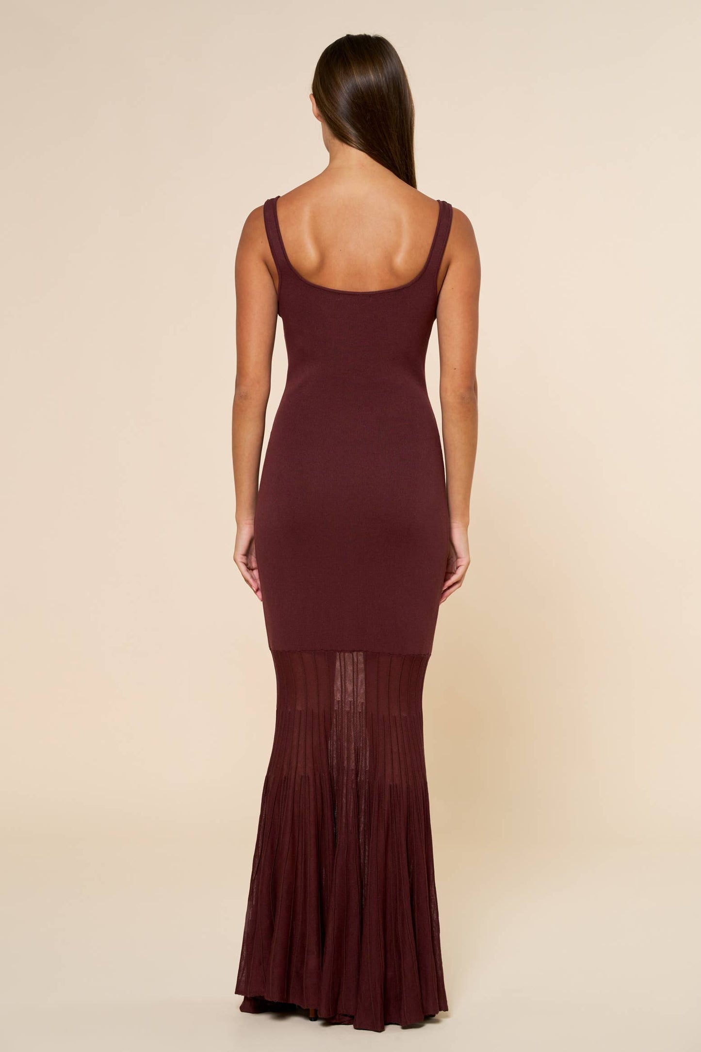 Dresses / Sleeveless Knit Maxi W/Mesh Skirt / Brown