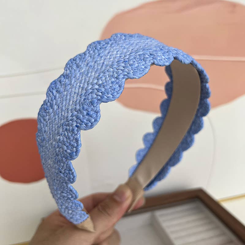 Scalloped Wide Straw Headband