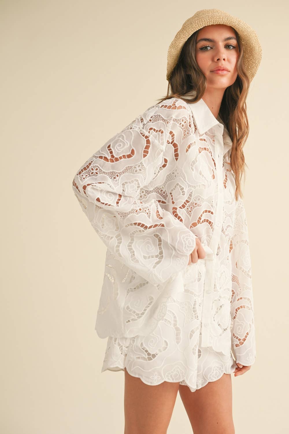 Floral Eyelet Blouse / White