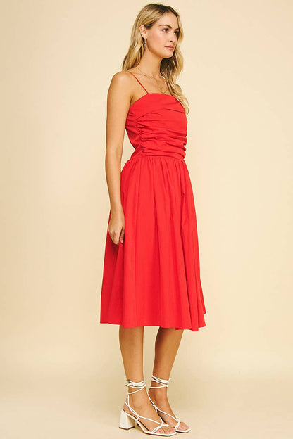 Midi Shirred Bodice / Red