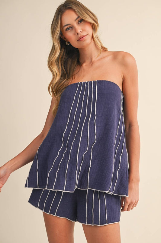 Shorts / Strapless Swing Top and Shorts Set / Navy