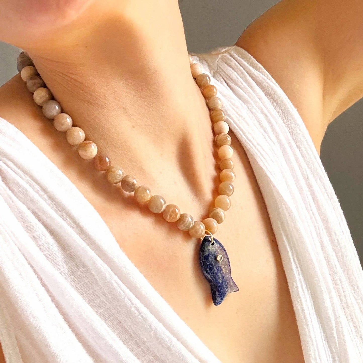 Necklace / Cece Peach Moonstone /  Lapis