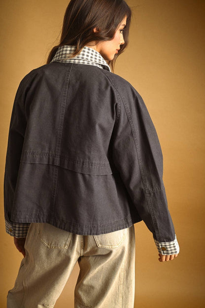 Jackets / Gingham Collar Twill / Charcoal
