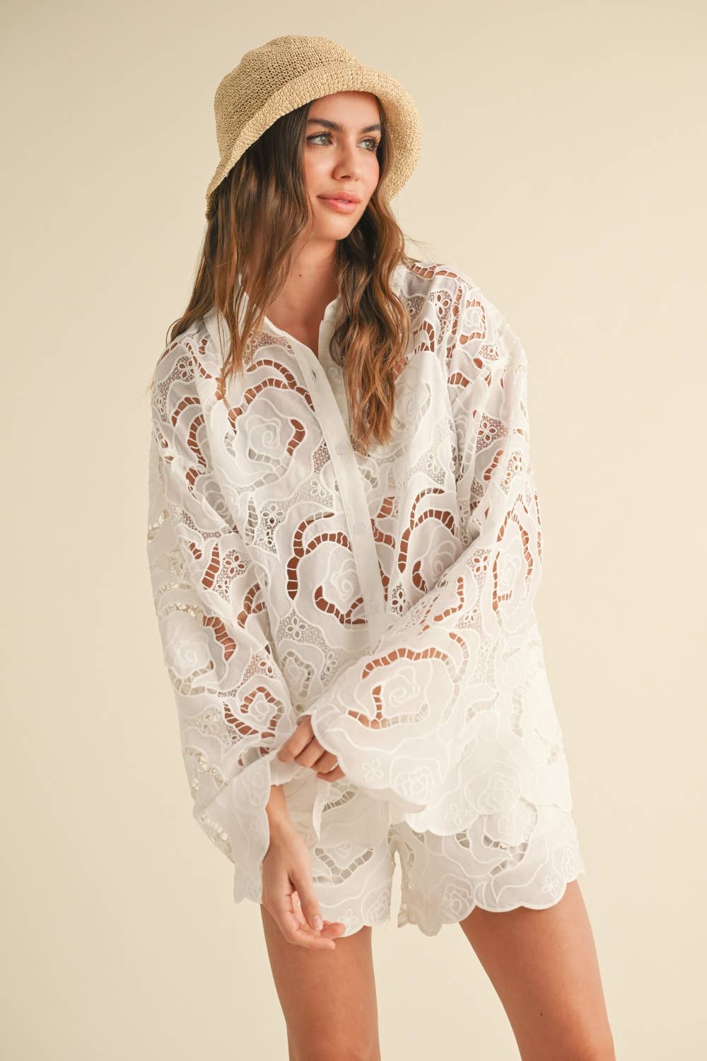 Floral Eyelet Blouse / White