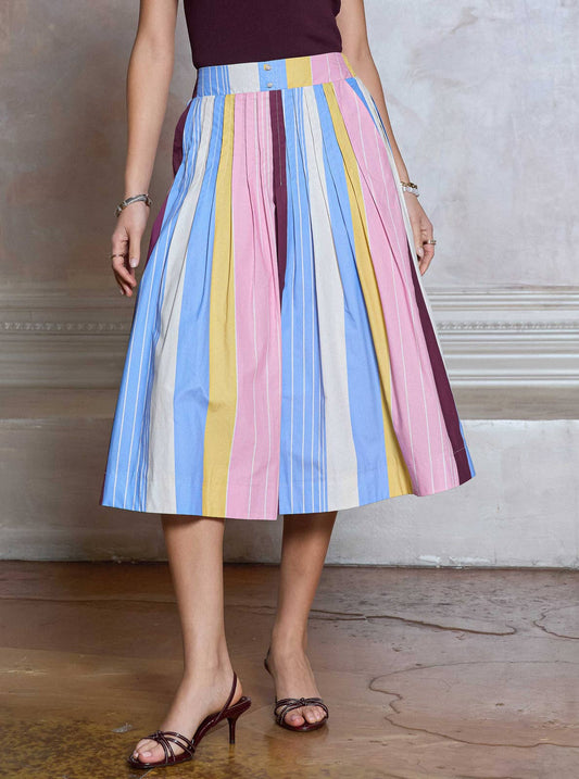 Skirts / Striped Cotton A-line Midi / Multi