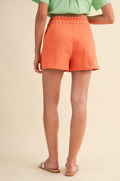 Shorts / High Waist with Whip Stitch Trim / Orange