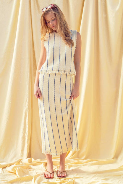 Knit Tessel Hem Sleeveless Top / Navy Stripe