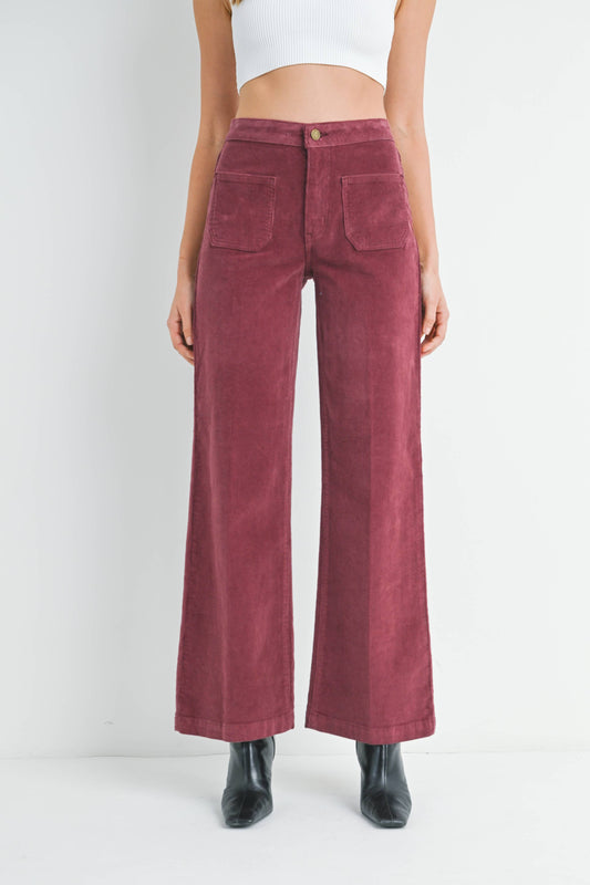 Corduroy Wide Leg Mini Patch Pocket Burgundy