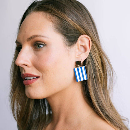 Earrings /  Block / Blue / White