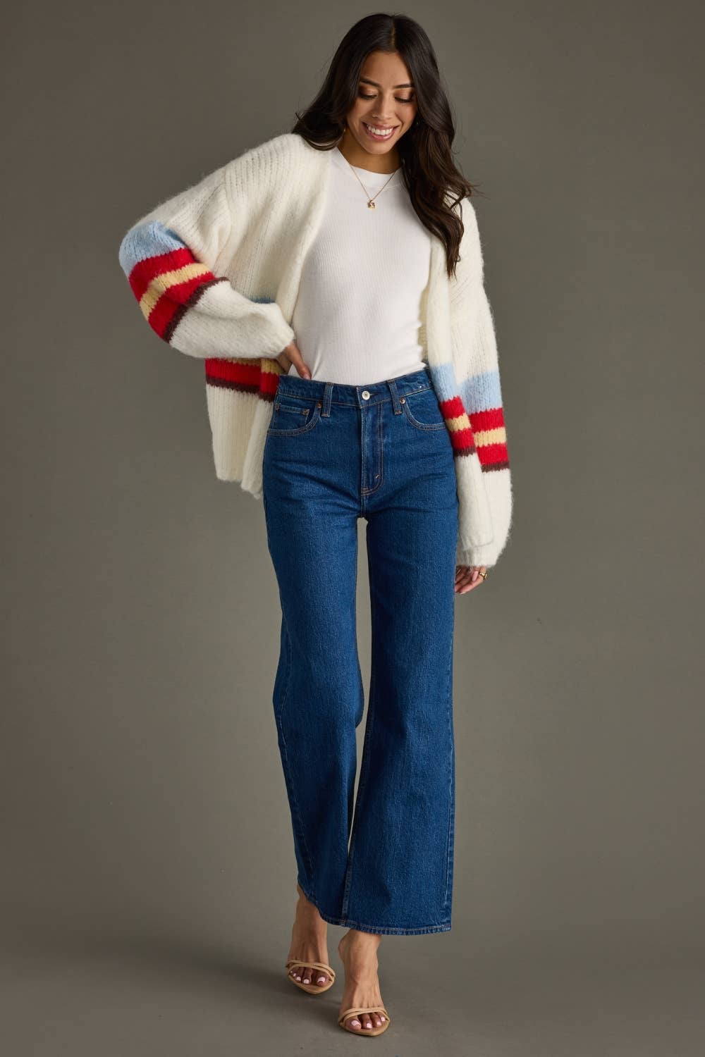 Soft Ivory Striped Cardigan