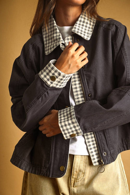 Jackets / Gingham Collar Twill / Charcoal