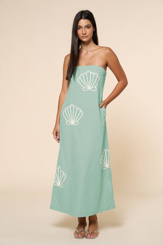 Dresses /  Seashell Embroidered Tube Maxi Dress / Sage