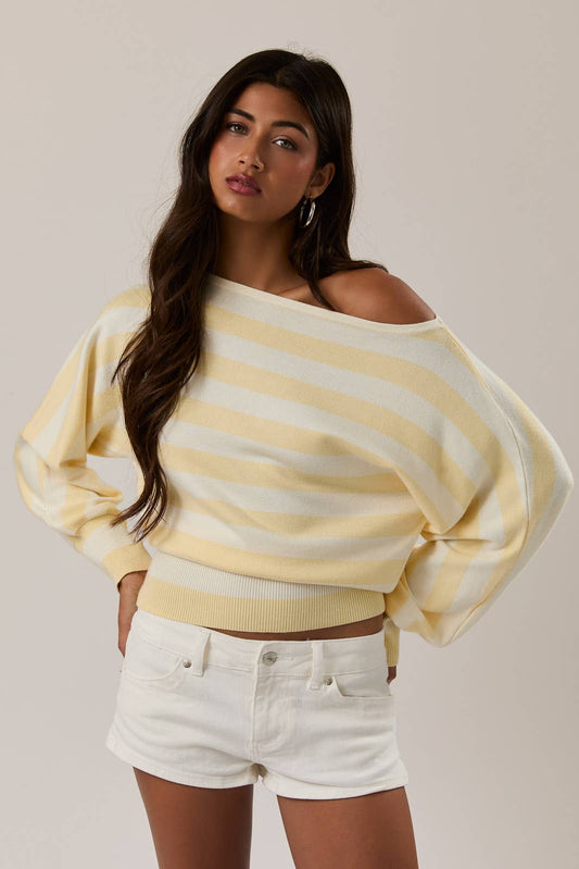 Sweater /   Boat Neck / Pale Yellow Stripe