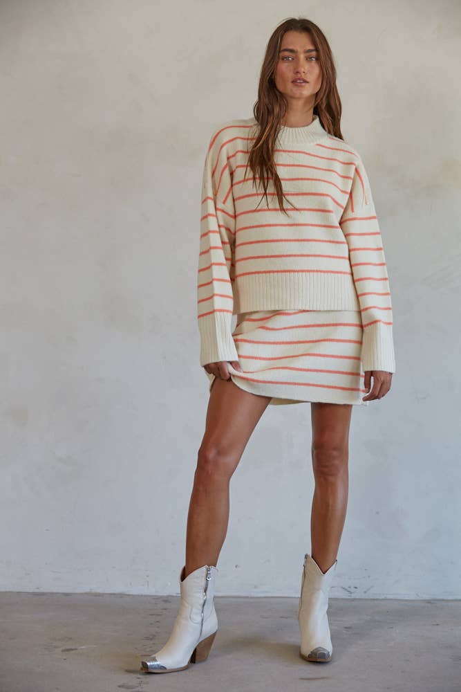 The Sweater Knit Mock Neck / Cream / Coral