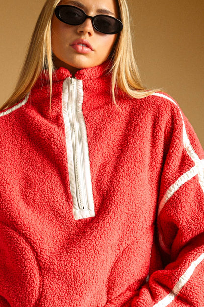 Sweaters / Sherpa Half Zip / Cherry
