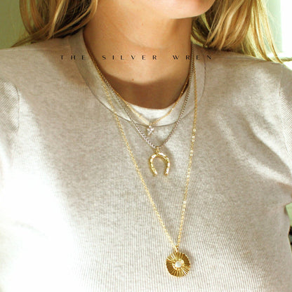 Necklace / Gold Burst Pendant  "18 inch