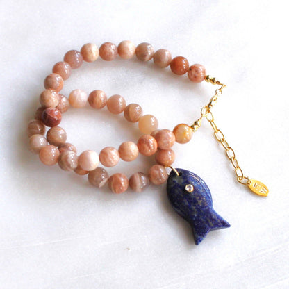 Necklace / Cece Peach Moonstone /  Lapis
