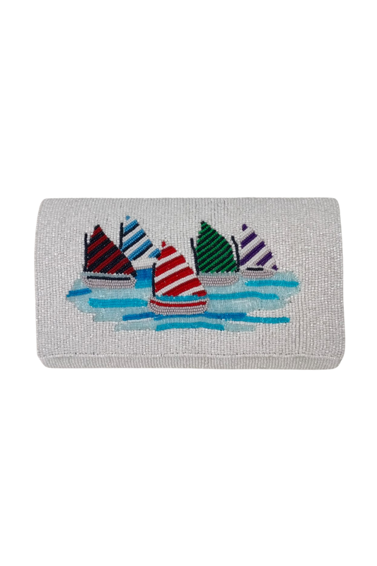 Beaded Clutch / Colorful Sailboats