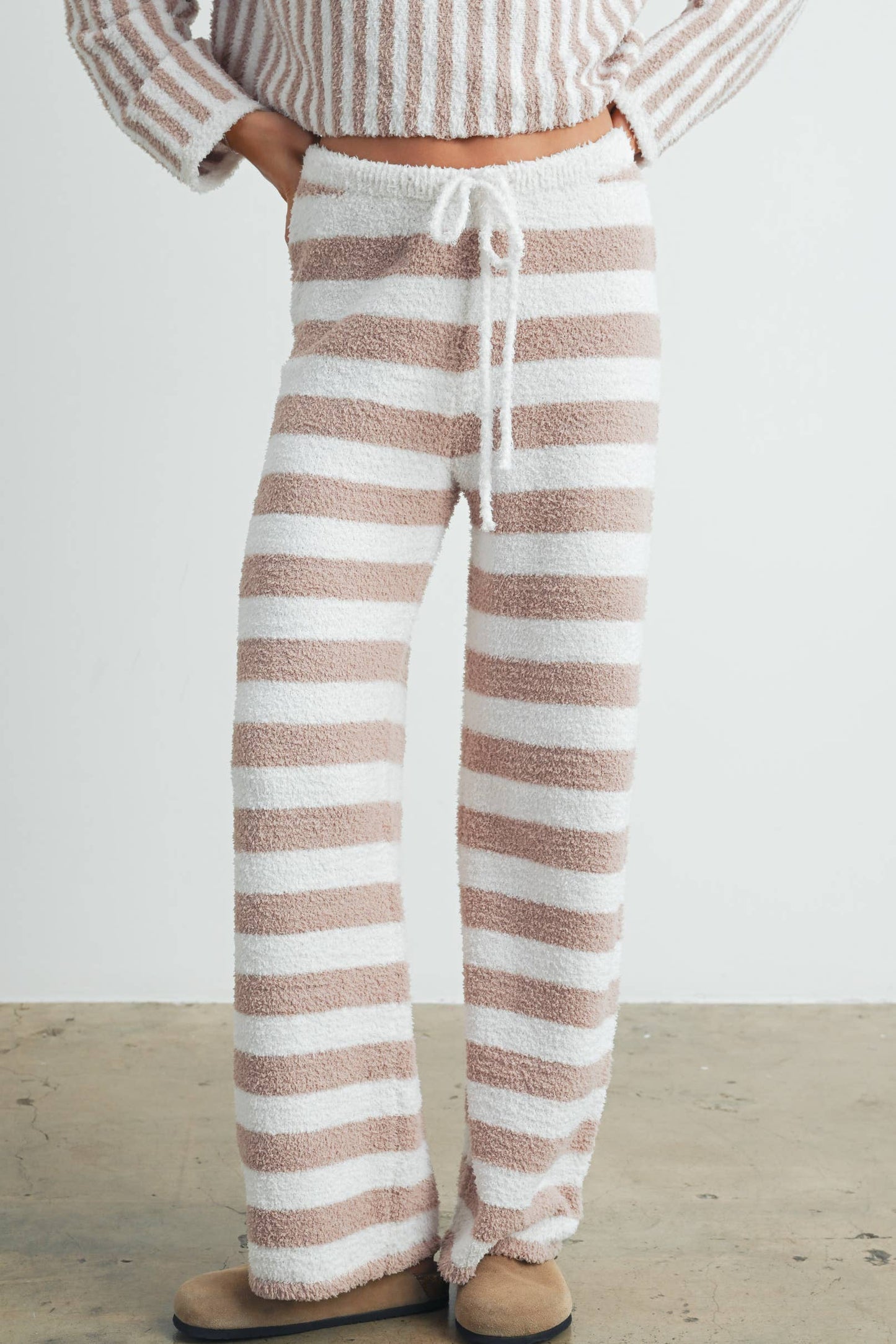 Striped Drawstring Pants / Ivory / Taupe