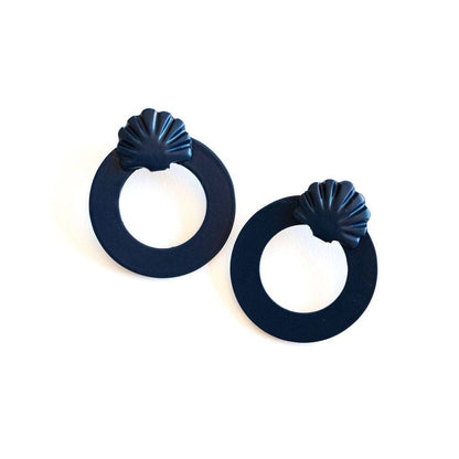 Earrings / Shell Double Circle / Navy