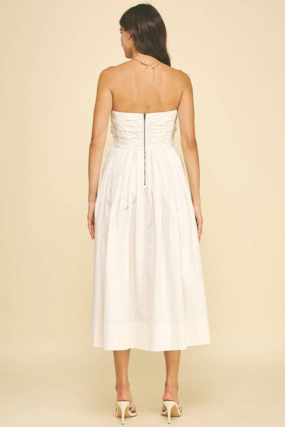 Shirred Bodice Strapless Midi / Milk