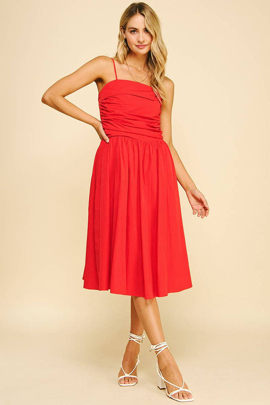 Midi Shirred Bodice / Red