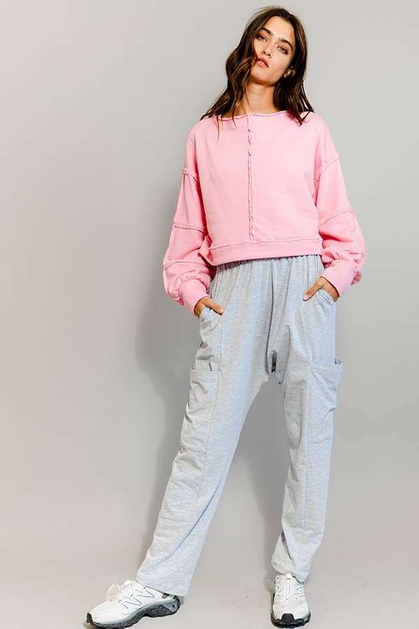 Solid Cropped Sweatshirt /  Pink