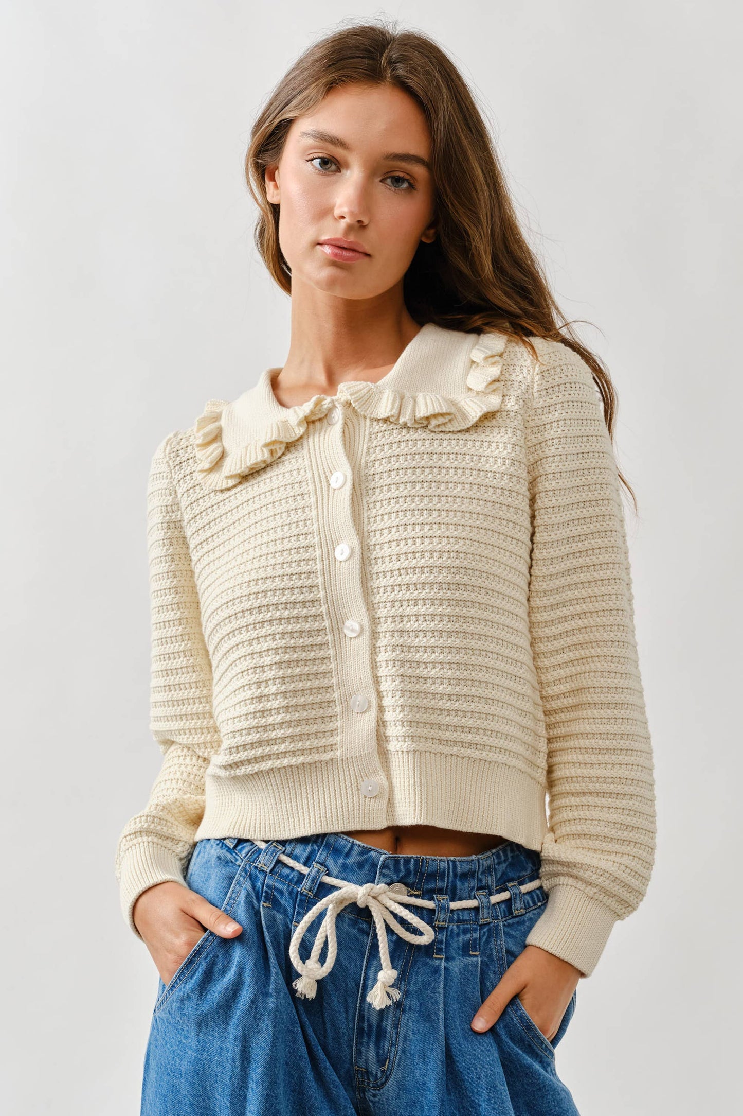 Ruffle Neck Cotton Cardi