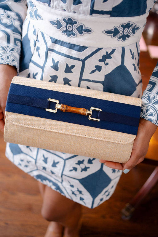 Straw Avery Clutch / Ribbon Loop / Navy
