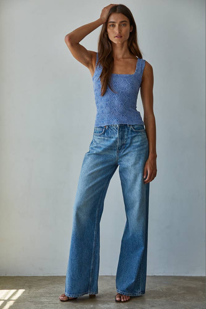 The Modal Nylon Spandex Seamless Jacquard Tank / Chambray Blue / O/S