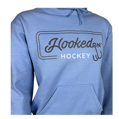Hooked On Customizable Hoodie Carolina Blue with Navy