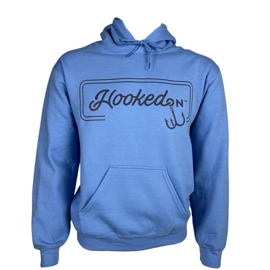 Hooked On Customizable Hoodie Carolina Blue with Navy