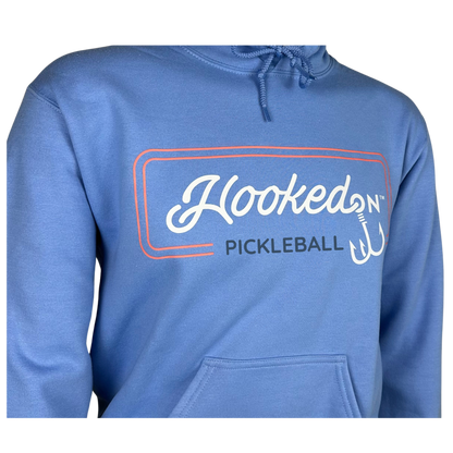 Hooked On Customizable Hoodie Carolina Blue with White/Red