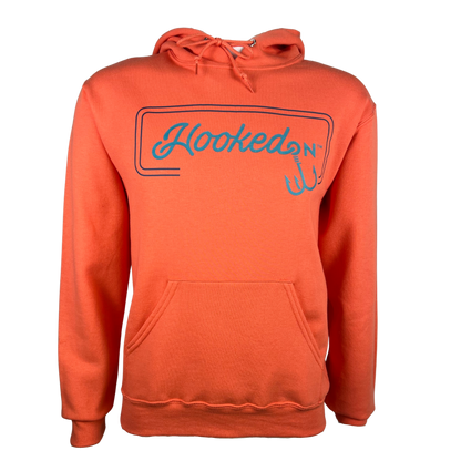 Hooked On Customizable Hoodie Coral with Navy/Turquoise
